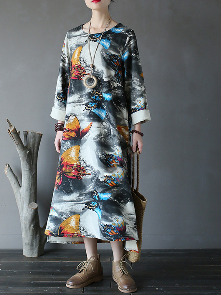 Vintage-Women-Butterfly-Printed-Long-Sleeve-Asymmetrical-Sweatshirt-Dress-1229529