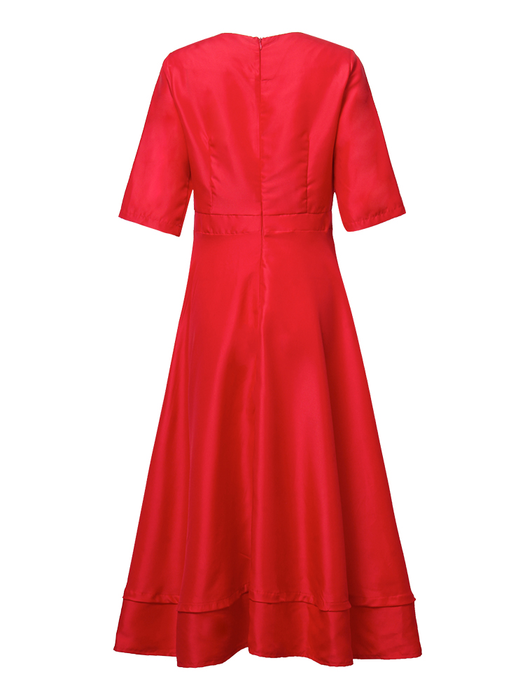 Elegant-Women-Deep-V-Neck-Pure-Color-Long-Dress-1118974