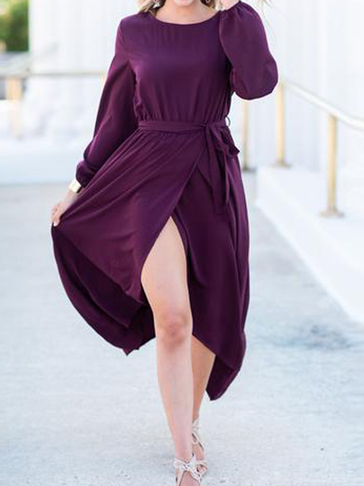 Elegant-Women-High-Split-Front-Cross-Irregular-Hem-Long-Sleeve-Dress-with-Belt-1381821