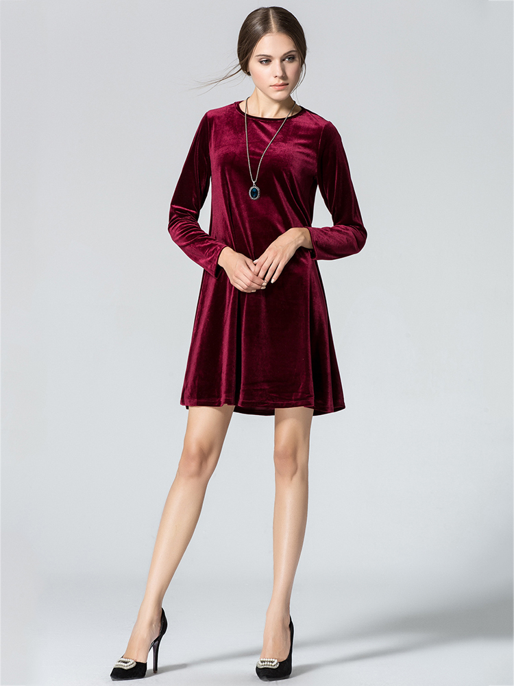 Elegant-Women-Long-Sleeve-Gold-Velvet-Round-Neck-A-Line-Mini-Dress-1111568