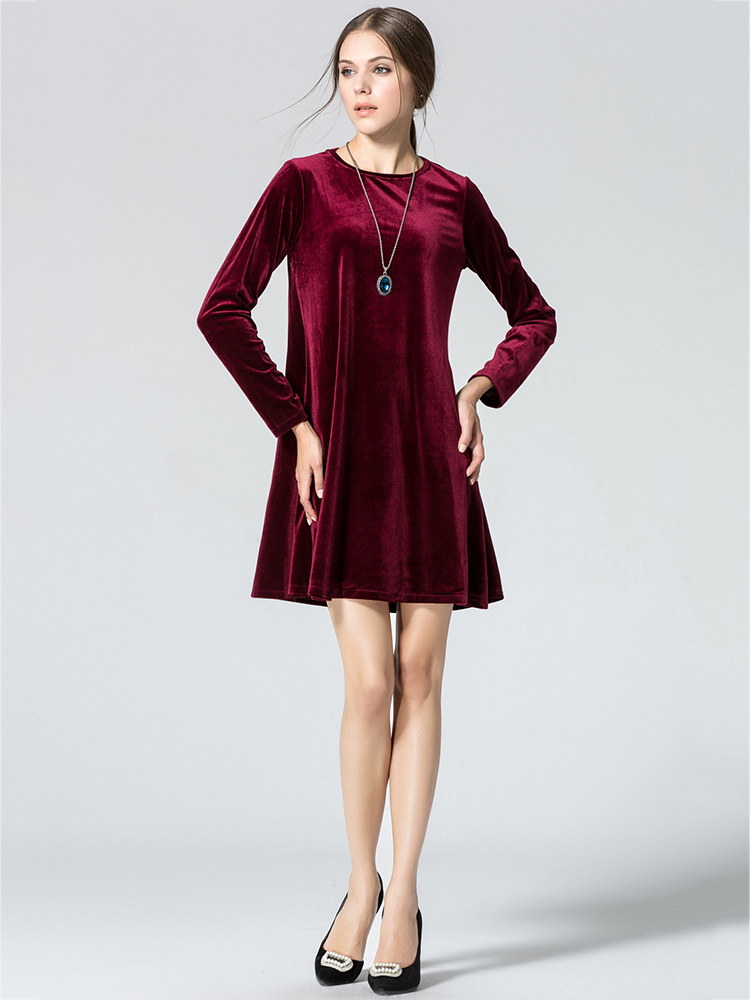 Elegant-Women-Long-Sleeve-Gold-Velvet-Round-Neck-A-Line-Mini-Dress-1111568