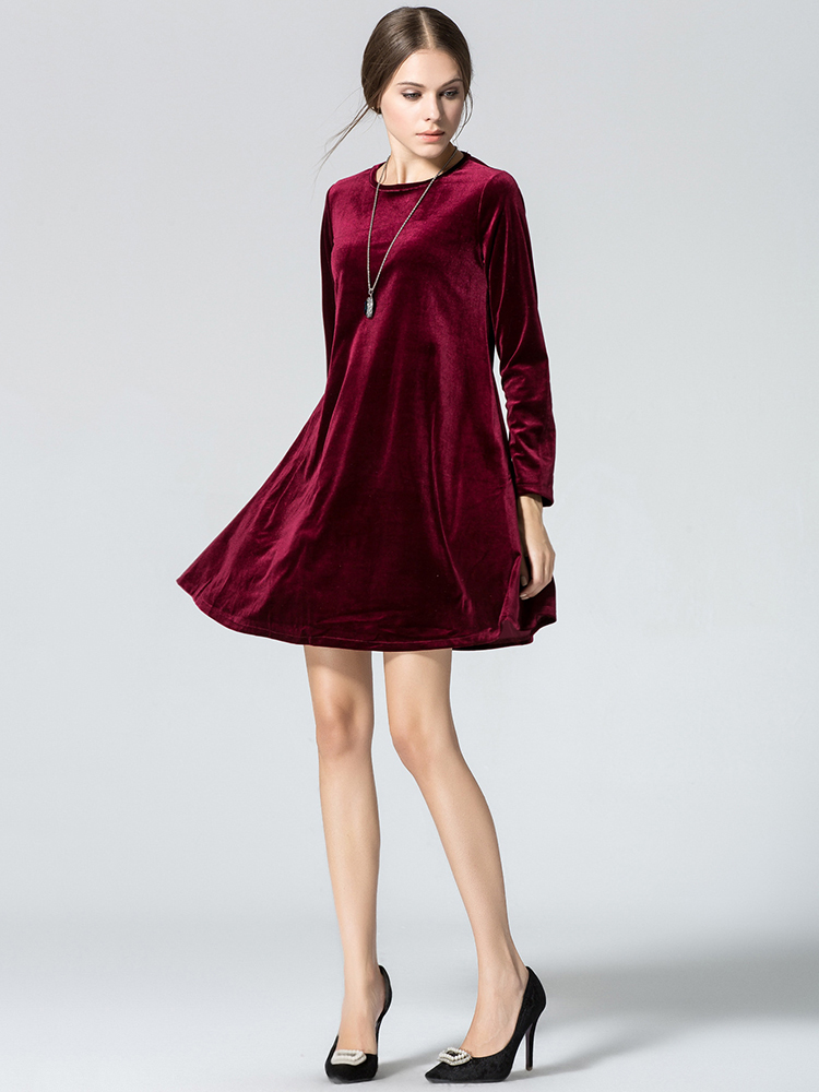 Elegant-Women-Long-Sleeve-Gold-Velvet-Round-Neck-A-Line-Mini-Dress-1111568