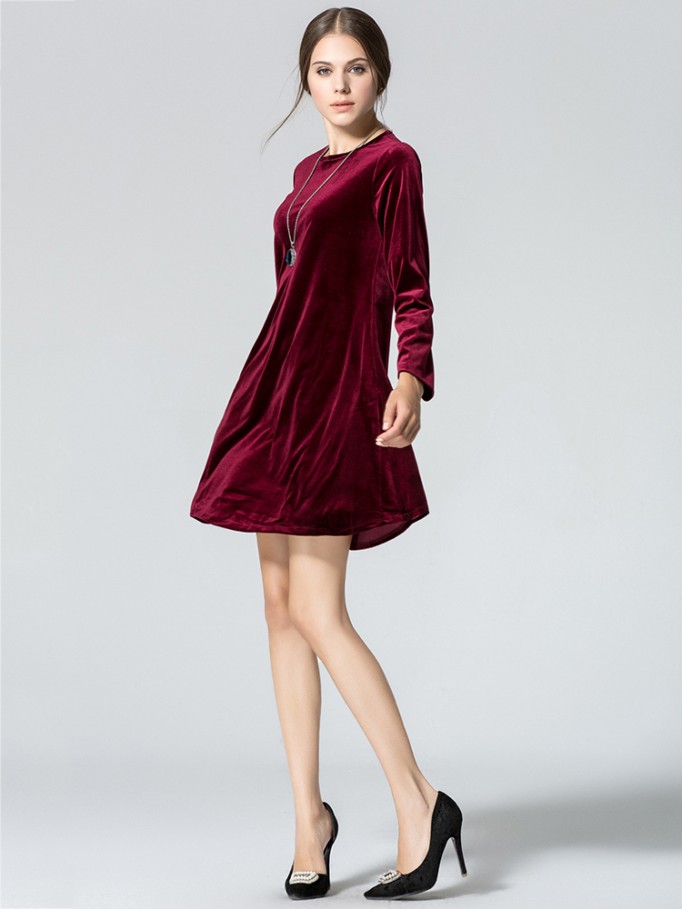 Elegant-Women-Long-Sleeve-Gold-Velvet-Round-Neck-A-Line-Mini-Dress-1111568