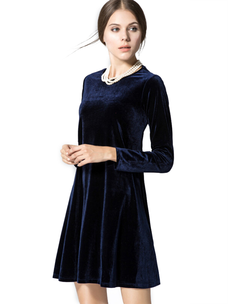 Elegant-Women-Long-Sleeve-Gold-Velvet-Round-Neck-A-Line-Mini-Dress-1111568