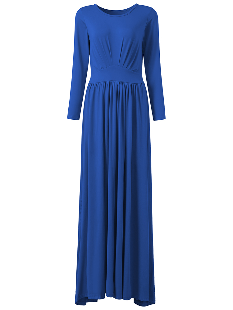 Elegant-Women-O-neck-Long-Sleeve-Solid-Color-High-Waist-Maxi-Dress-1106207