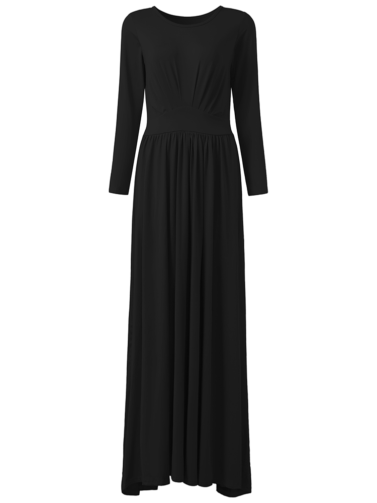 Elegant-Women-O-neck-Long-Sleeve-Solid-Color-High-Waist-Maxi-Dress-1106207