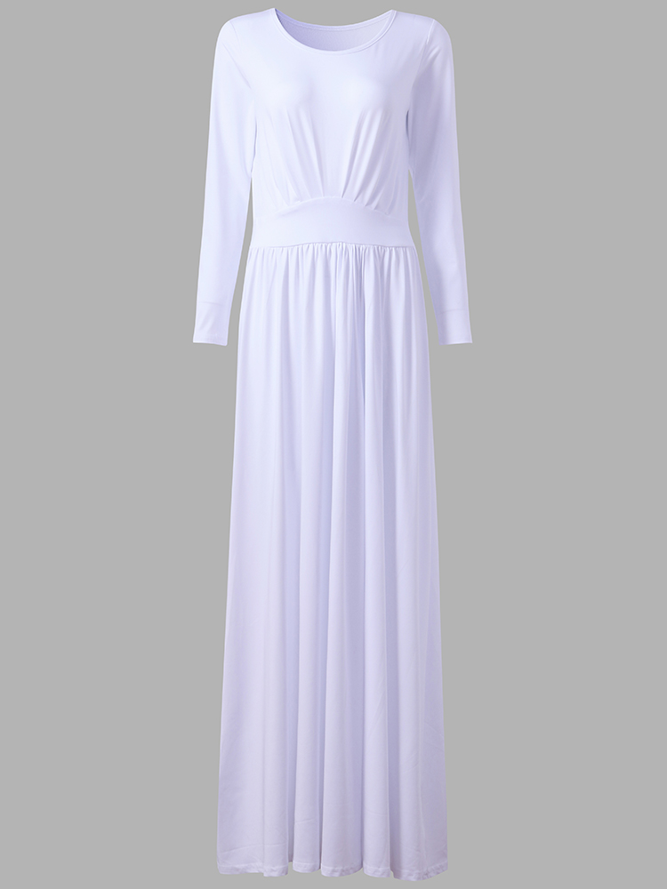 Elegant-Women-O-neck-Long-Sleeve-Solid-Color-High-Waist-Maxi-Dress-1106207
