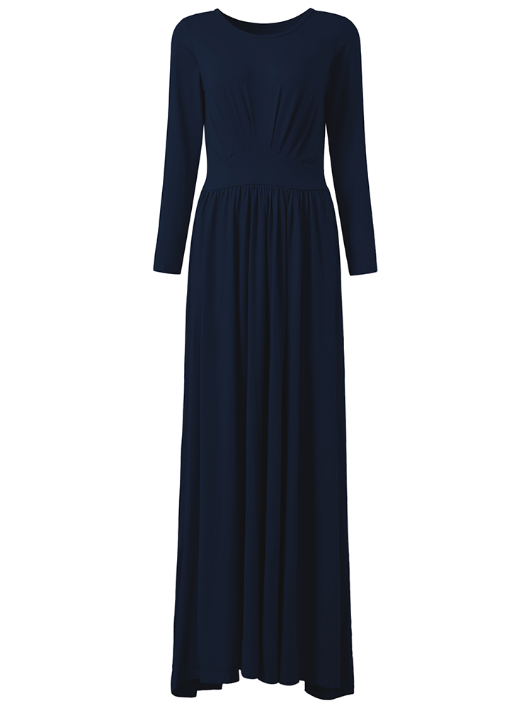 Elegant-Women-O-neck-Long-Sleeve-Solid-Color-High-Waist-Maxi-Dress-1106207