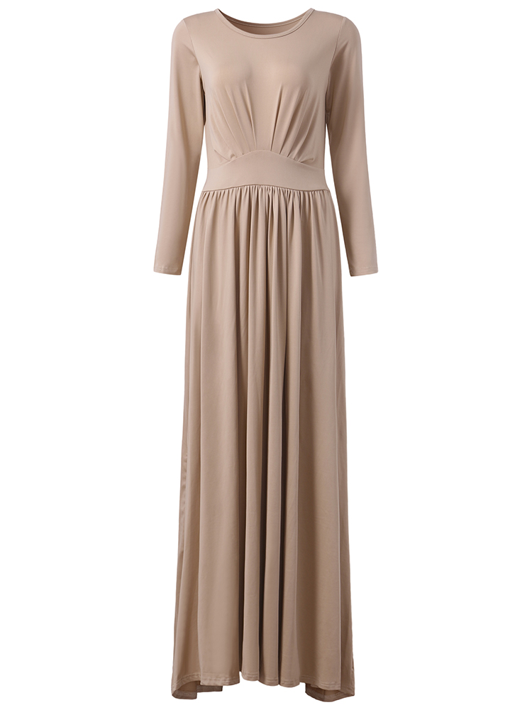 Elegant-Women-O-neck-Long-Sleeve-Solid-Color-High-Waist-Maxi-Dress-1106207