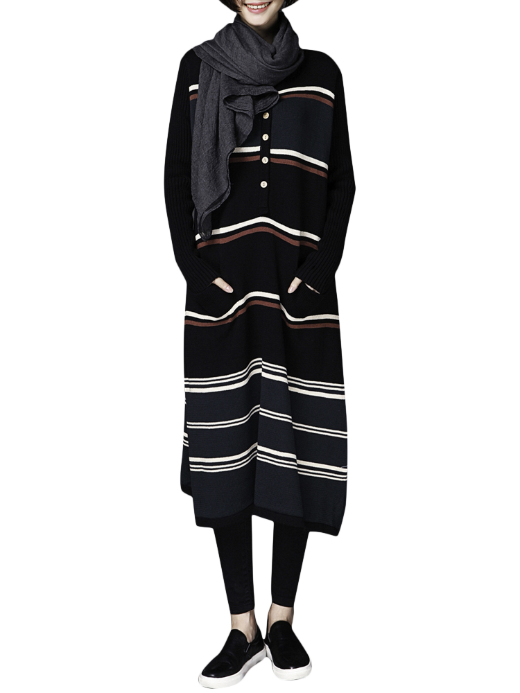 Casual-Women-Long-Sleeve-Knit-Stripe-Loose-Sweater-Dress-1079667