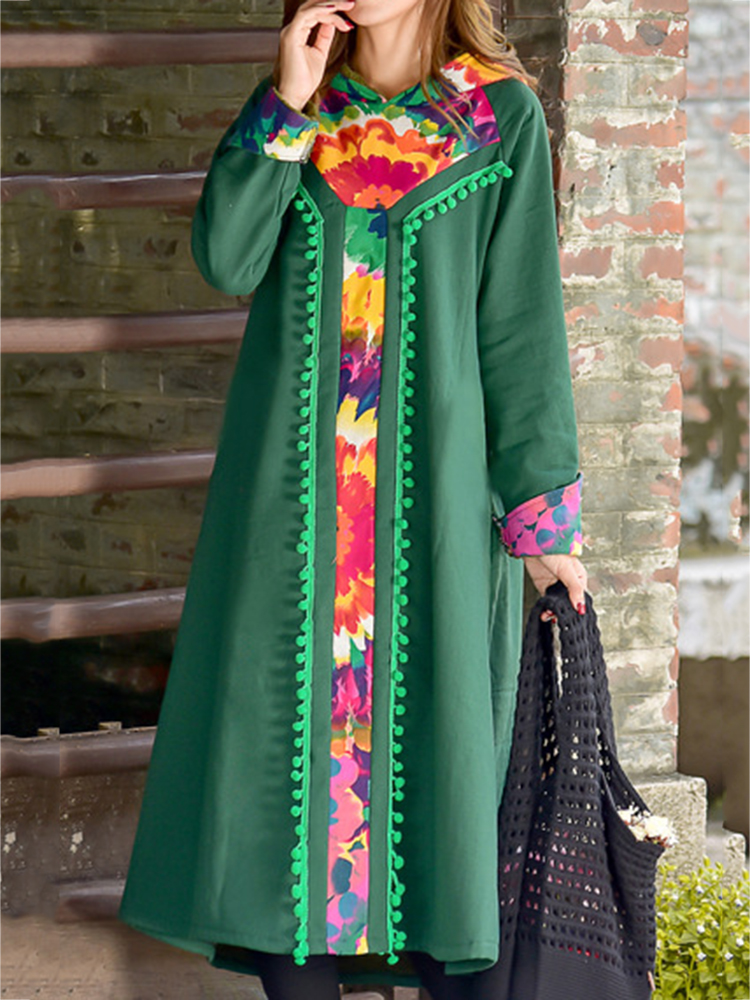 Folk-Style-Print-Patchwork-Fleece-Hooded-Vintage-Dress-1355626