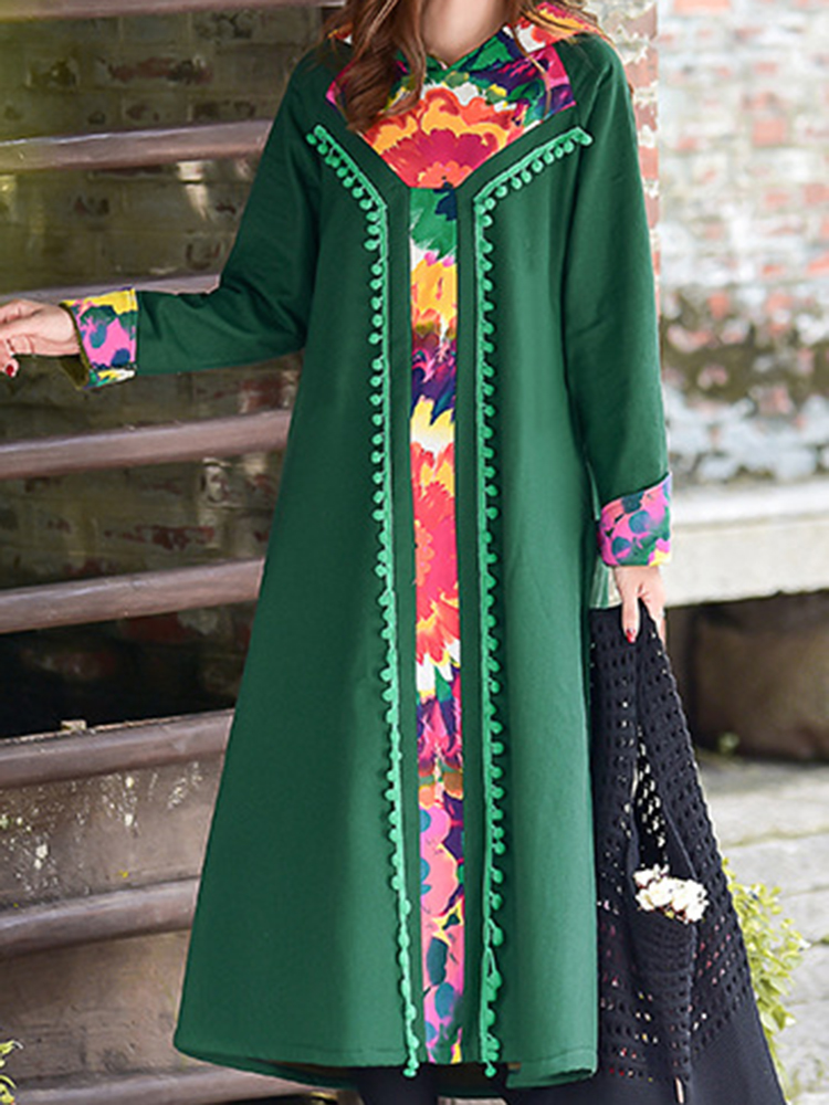Folk-Style-Print-Patchwork-Fleece-Hooded-Vintage-Dress-1355626
