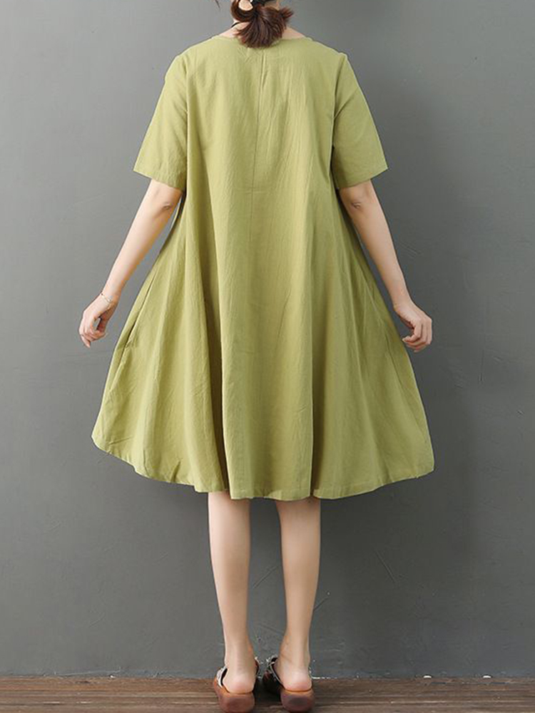 Vintage-Plate-Buckle-Short-Sleeve-Irregular-Dress-1339123