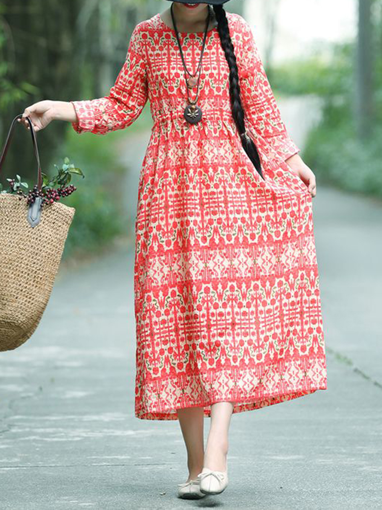 Vintage-Women-Loose-Cotton-Linen-Floral-Print-Dress-1334689