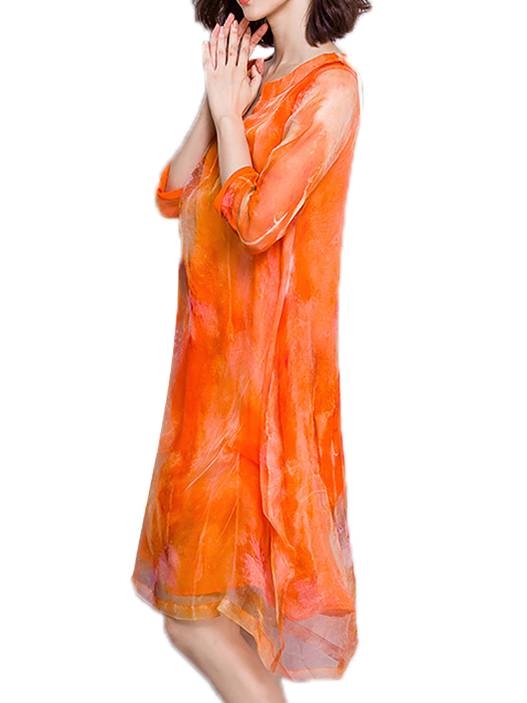 Elegant-Women-Flowers-Printed-34-Sleeve-Silk-Dresses-1168355