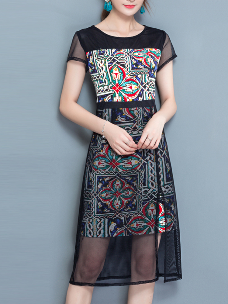 Elegant-Women-Pattern-Printed-Mesh-Stitching-Short-Sleeve-Work-Dress-1177929