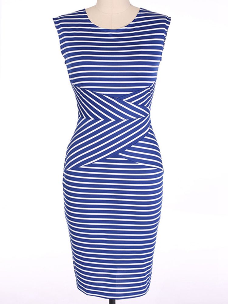 Elegant-Women-Sleeveless-Striped-O-Neck-Slim-Pencil-Dresses-994020