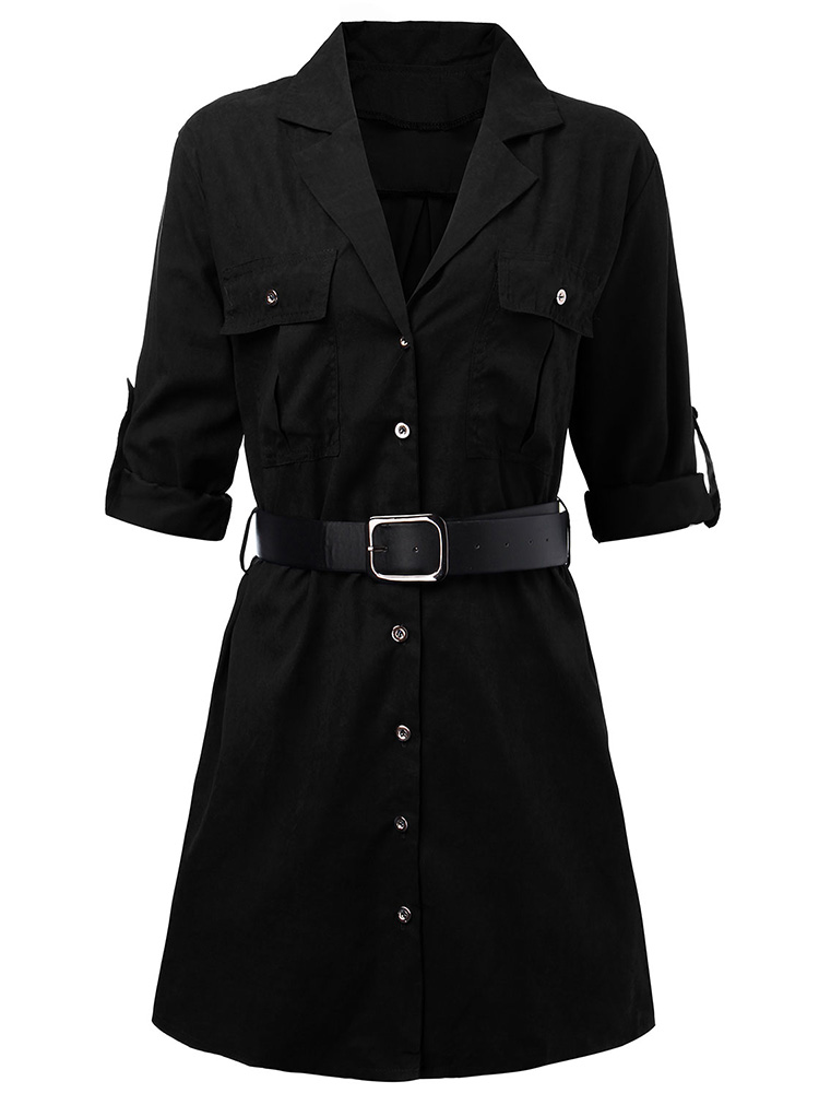 Elegant-Work-Pocket-Lapel-Shirt-Dress-For-Women-With-Belt-1043407