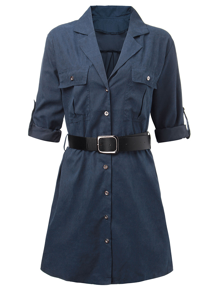 Elegant-Work-Pocket-Lapel-Shirt-Dress-For-Women-With-Belt-1043407