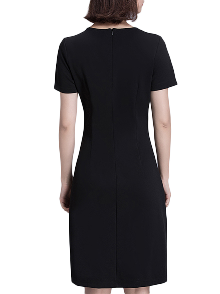 Striped-Print-Patchwork-O-Neck-Short-Sleeve-Knee-Length-Dress-For-Women-1137114