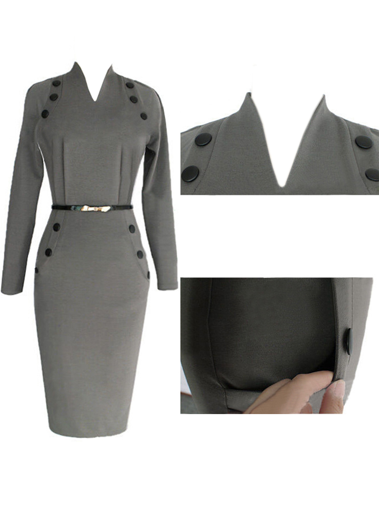 Women-Work-Button-Long-Sleeve-Pencil-Dress-994462