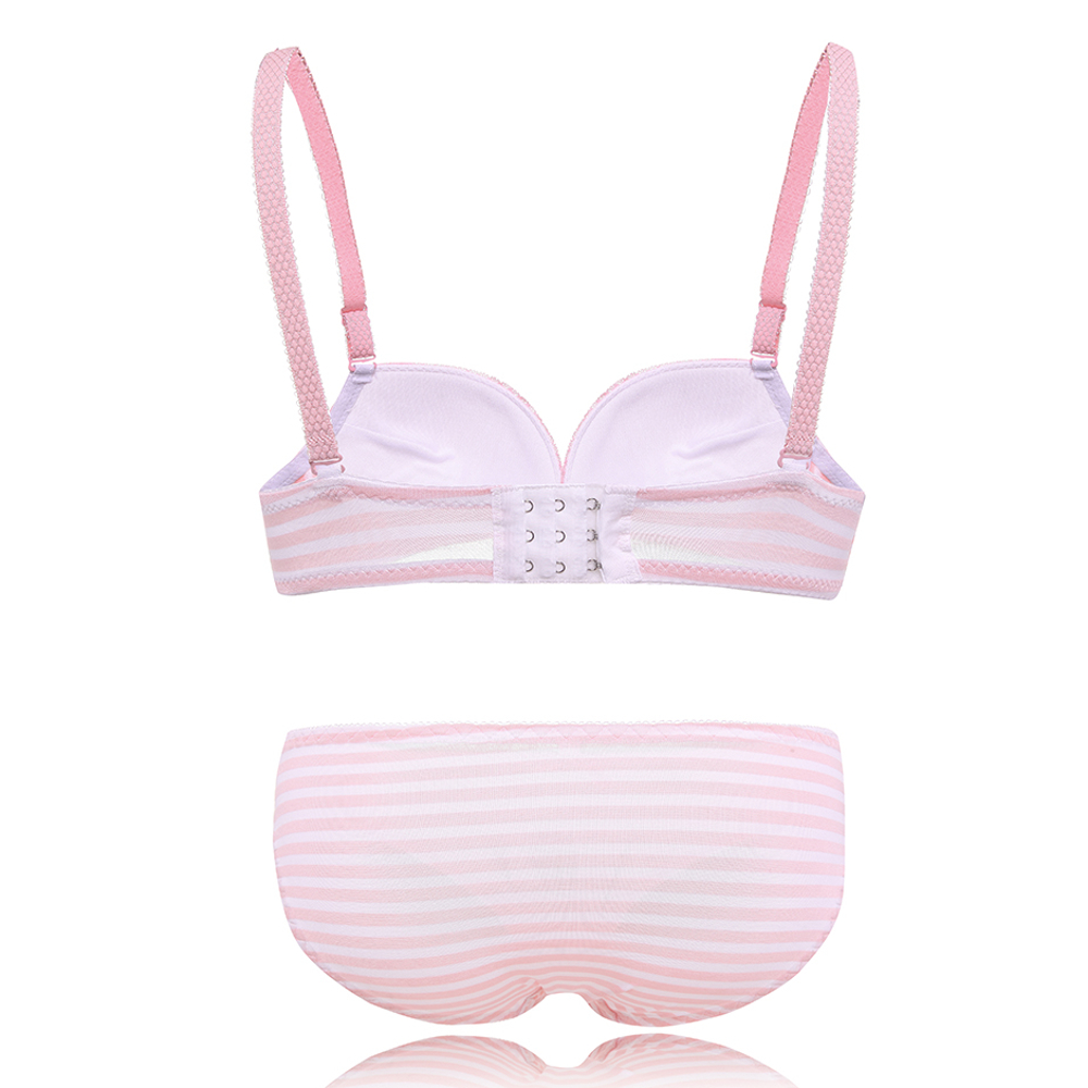 Cute-Stripe-Cotton-Gather-Adjustable-Thin-Wireless-Trendy-Bra-Set-1306964