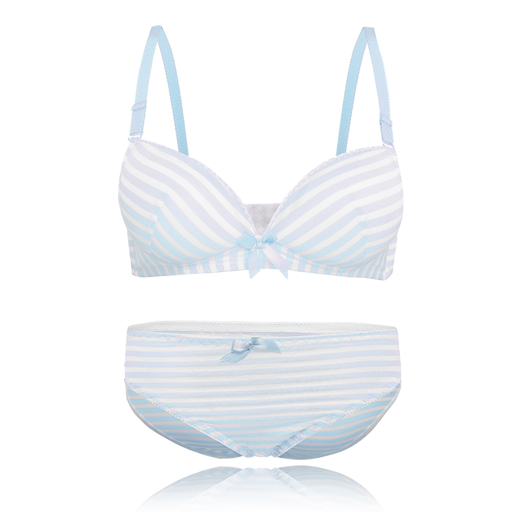 Cute-Stripe-Cotton-Gather-Adjustable-Thin-Wireless-Trendy-Bra-Set-1306964