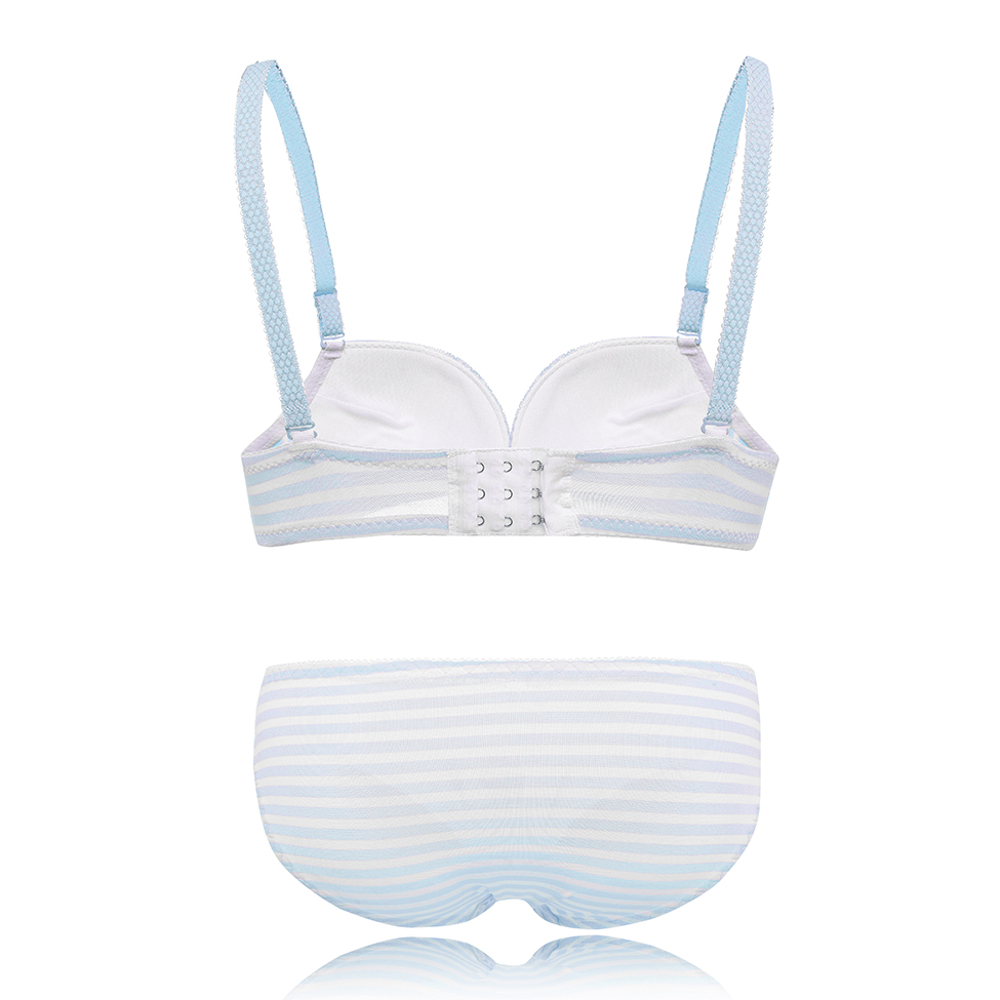 Cute-Stripe-Cotton-Gather-Adjustable-Thin-Wireless-Trendy-Bra-Set-1306964