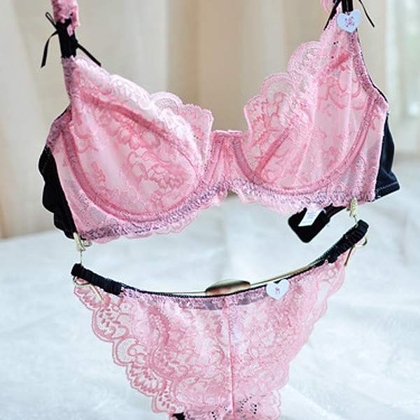 Lace-Embroidery-Transparent-Ultra-Thin-Underwire-Bow-Comfy-Bra-Set-1028504