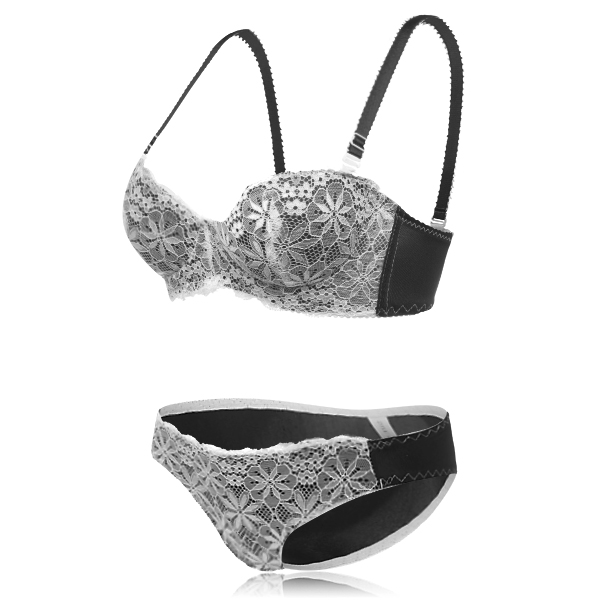 Lace-Floral-Half-Cup-Padded-Gather-Rims-Sexy-Adjustable-Bra-Set-1303176