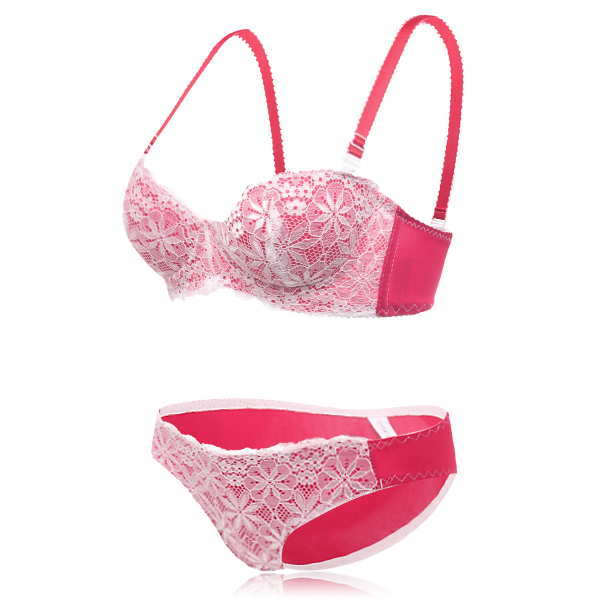 Lace-Floral-Half-Cup-Padded-Gather-Rims-Sexy-Adjustable-Bra-Set-1303176