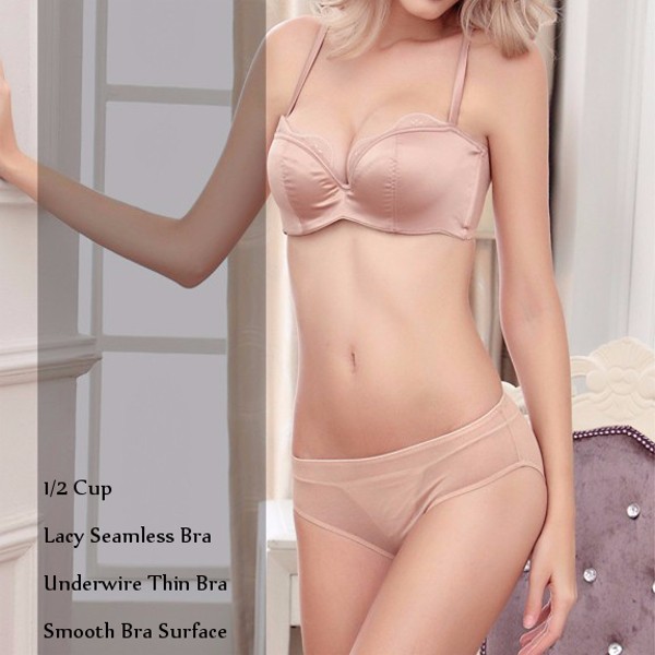 Lace-Smooth-Seamless-Underwire-Bow-Push-Up-Thin-Breathable-Bra-Set-1107873