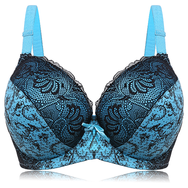 Plus-Size-D-E-Cup-Push-Up-Printed-Lace-Trimmed-Full-Coverage-Bra-Set-1200138