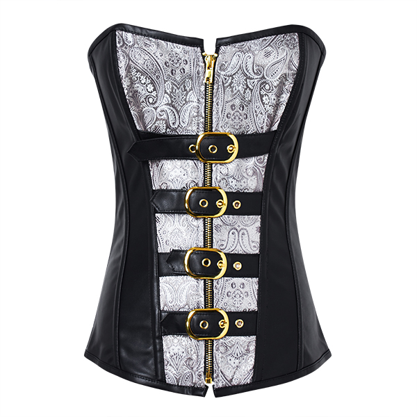 Black-Steampunk-Steel-Bone-Corset-Button-Zipper-Leather-Overbust-Bustiers-Waist-Trainner-1005372