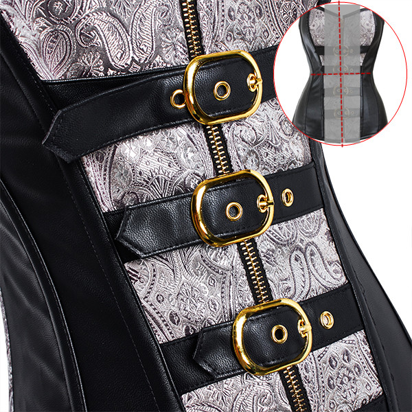 Black-Steampunk-Steel-Bone-Corset-Button-Zipper-Leather-Overbust-Bustiers-Waist-Trainner-1005372