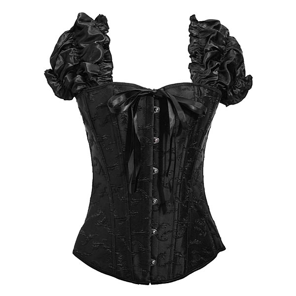 Bowknot-Black-Steel-Boned-Bustier-Lace-Up-Corset-913531