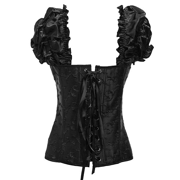 Bowknot-Black-Steel-Boned-Bustier-Lace-Up-Corset-913531