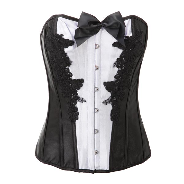 Sexy-Black-White-Flower-Lace-Bowknot-Overbust-Strapless-Corset-Busiter-930198