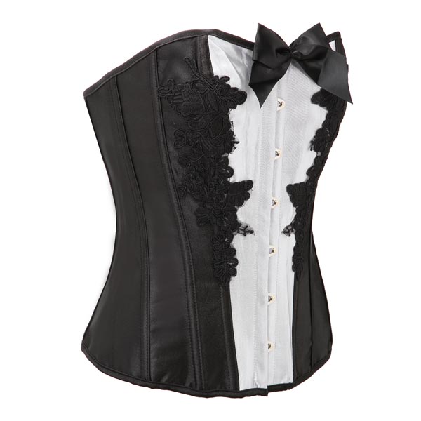 Sexy-Black-White-Flower-Lace-Bowknot-Overbust-Strapless-Corset-Busiter-930198