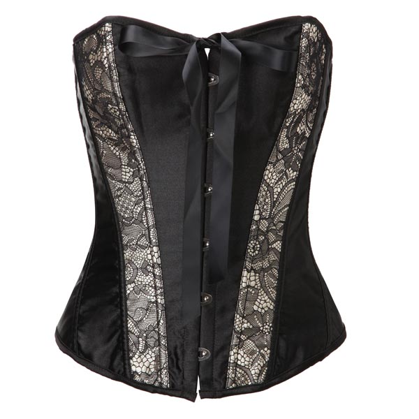 Sexy-Women-Black-Bowknot-Printing-Metal-Buckle-OVerbust-Corset-73042