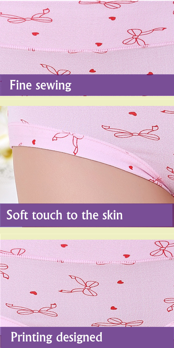 M-XL-Women-Milk-Silk-Mid-Rise-Bowknot-Printed-Panties-Lingerie-Intimate-1053276