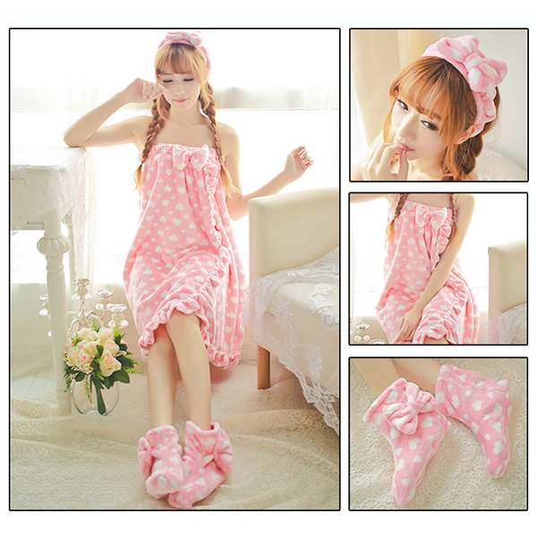 3-Pcs-Flannel-Bathing-Suits-Sweety-Body-Towel-Sleepwear-Dress-With-Hair-Band-Shoes-1089584