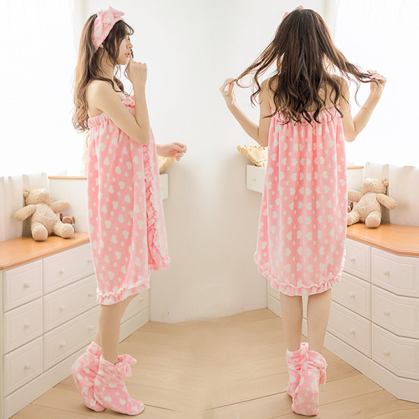 3-Pcs-Flannel-Bathing-Suits-Sweety-Body-Towel-Sleepwear-Dress-With-Hair-Band-Shoes-1089584
