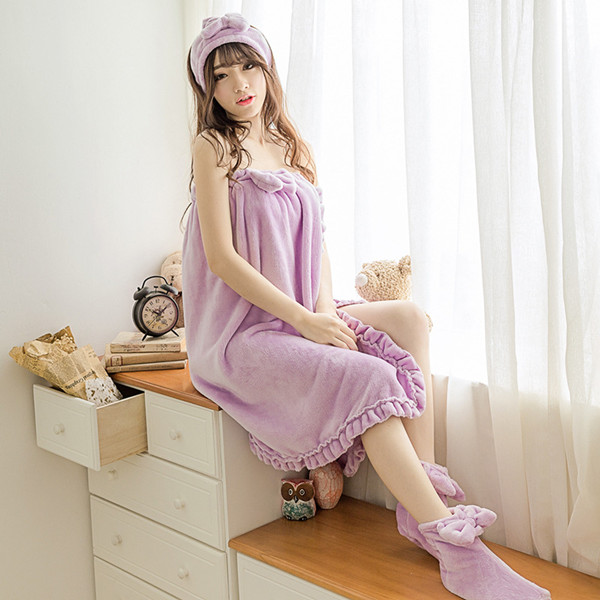 3-Pcs-Flannel-Bathing-Suits-Sweety-Body-Towel-Sleepwear-Dress-With-Hair-Band-Shoes-1089584