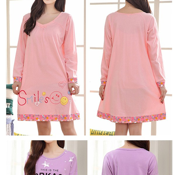 Comfy-Casual-Home-Dress-Long-Sleeve-Round-Collar-Cartoon-Pattern-Soft-Nightdress-For-Momen-1094843