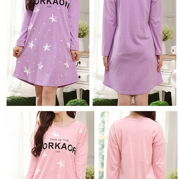 Comfy-Casual-Home-Dress-Long-Sleeve-Round-Collar-Cartoon-Pattern-Soft-Nightdress-For-Momen-1094843