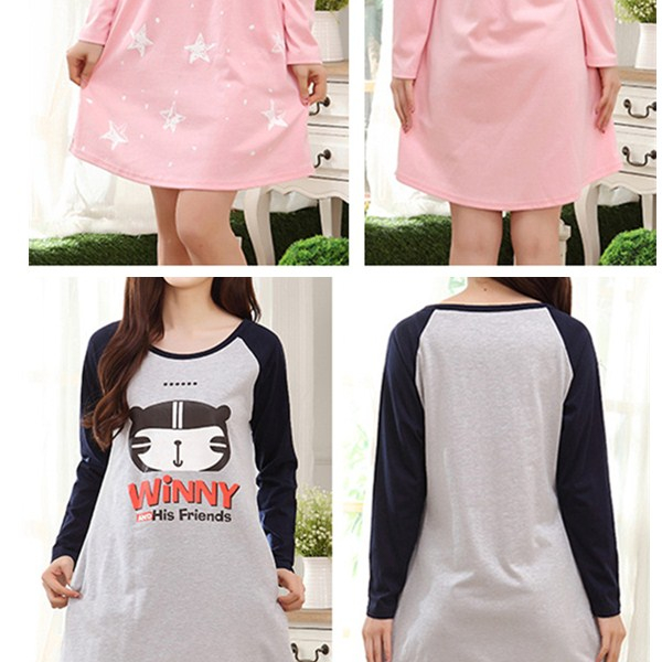 Comfy-Casual-Home-Dress-Long-Sleeve-Round-Collar-Cartoon-Pattern-Soft-Nightdress-For-Momen-1094843