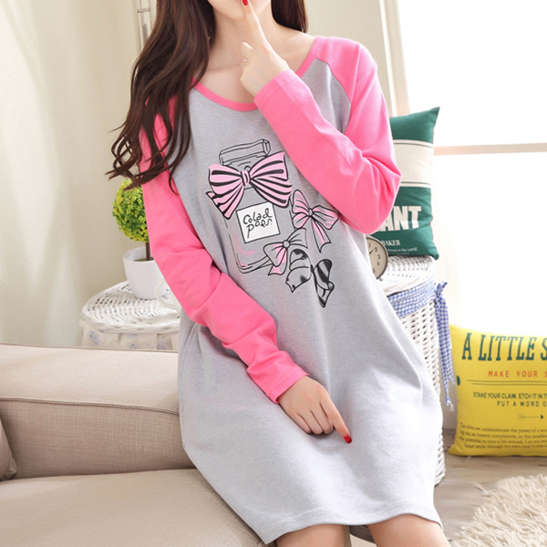 Comfy-Casual-Home-Dress-Long-Sleeve-Round-Collar-Cartoon-Pattern-Soft-Nightdress-For-Momen-1094843