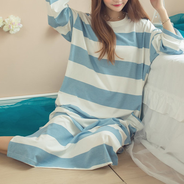 Cozy-Soft-Stripe-Long-Sleeve-Homewear-Round-Collar-Breathable-Sleepwear-1088090