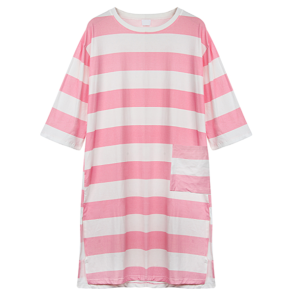 Cozy-Soft-Stripe-Long-Sleeve-Homewear-Round-Collar-Breathable-Sleepwear-1088090